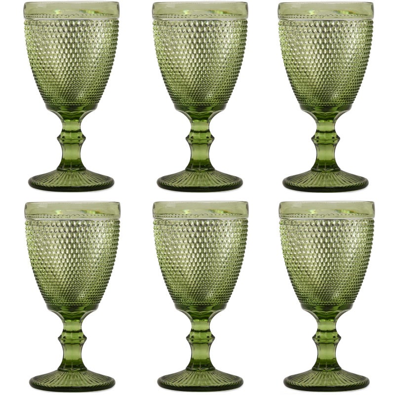 Bandesun Wine Glasses Set of 6 - Vintage Beads Goblet Glass Cup Classic Drinkware - Image 1