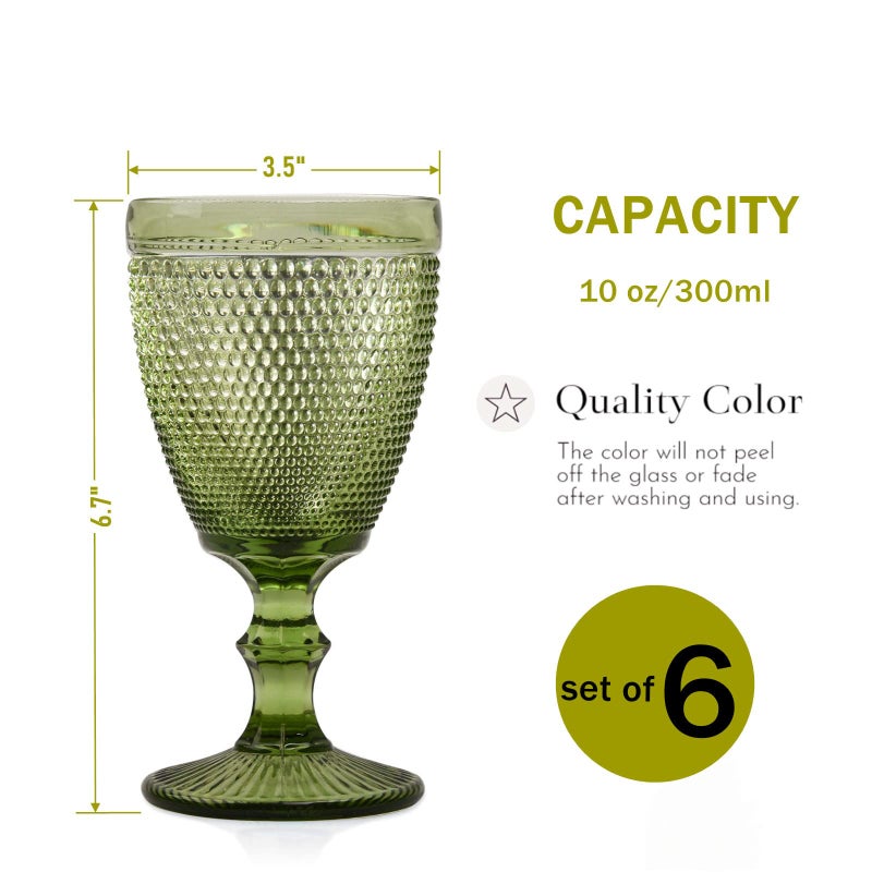 Bandesun Wine Glasses Set of 6 - Vintage Beads Goblet Glass Cup Classic Drinkware - Image 3