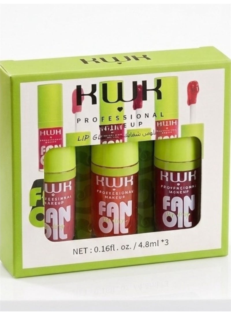 3PCS PROFESSIONAL MAKEUP FAN OIL LIP GLOSS
