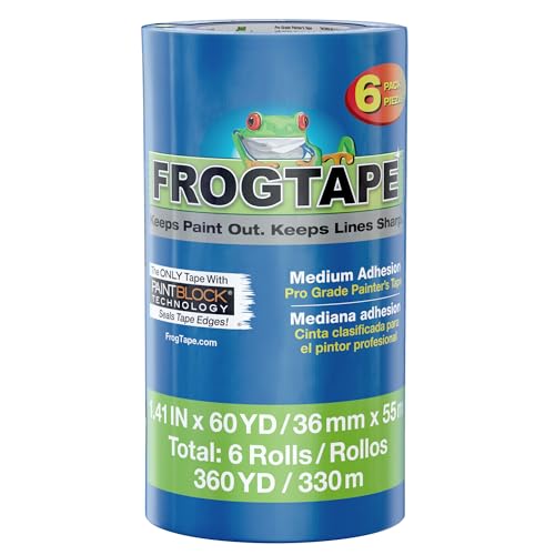 FrogTape ProGrade Blue Painters Tape with PAINTBLOCK, 1.5 Inch Wide (1.41 In. x 60 Yds), Medium Adhesion, Blue, 6 Rolls (242750) - Image 1