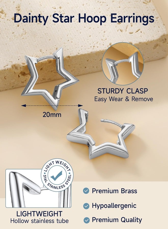 PROSTEEL Star Earrings for Women 20mm Silver Small Hoop Earrings Hypoallergenic Star Earings Jewelry - Image 3