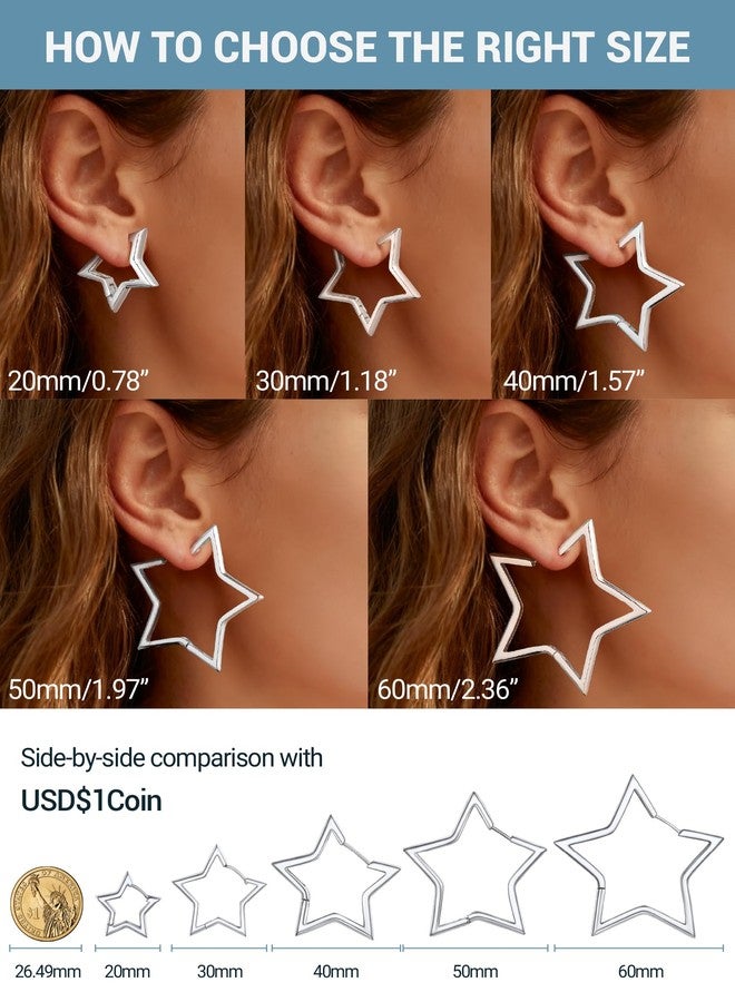 PROSTEEL Star Earrings for Women 20mm Silver Small Hoop Earrings Hypoallergenic Star Earings Jewelry - Image 5