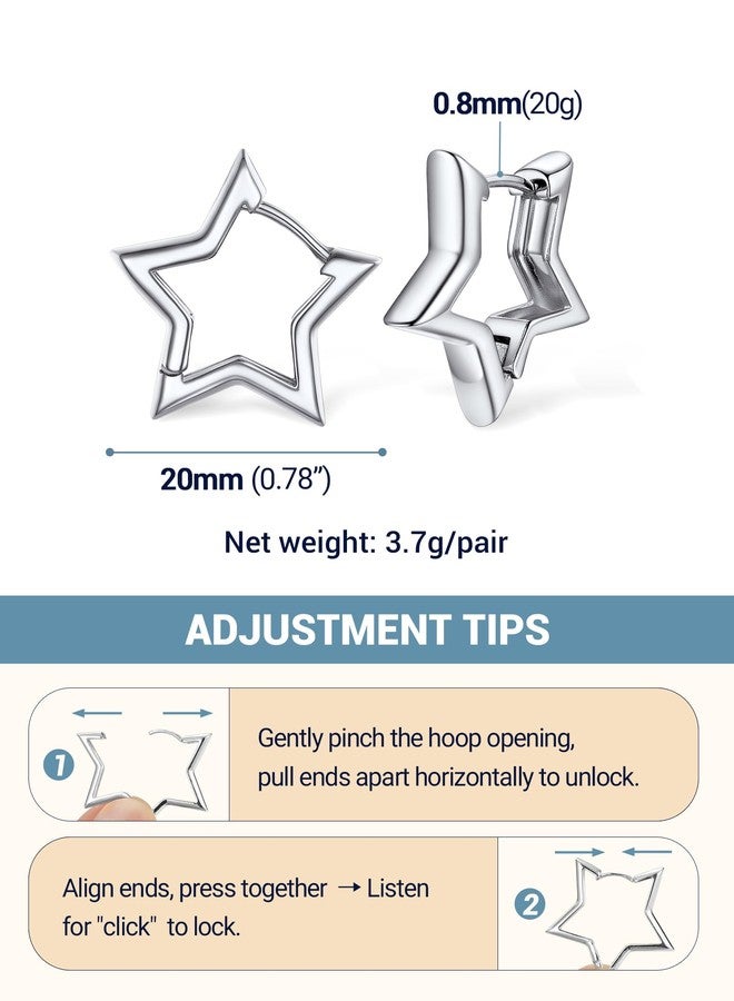 PROSTEEL Star Earrings for Women 20mm Silver Small Hoop Earrings Hypoallergenic Star Earings Jewelry - Image 4