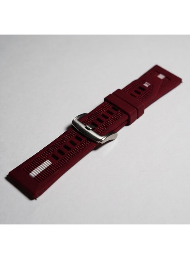 22mm Burgundy Watch Band Strap – Textured Leather Style with Metal Buckle - Image 1