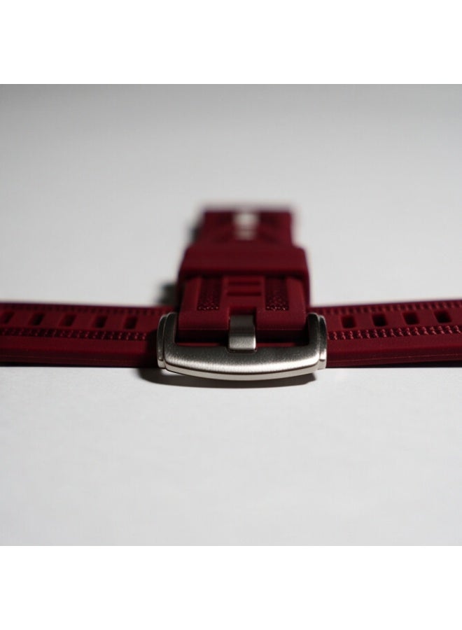22mm Burgundy Watch Band Strap – Textured Leather Style with Metal Buckle - Image 2
