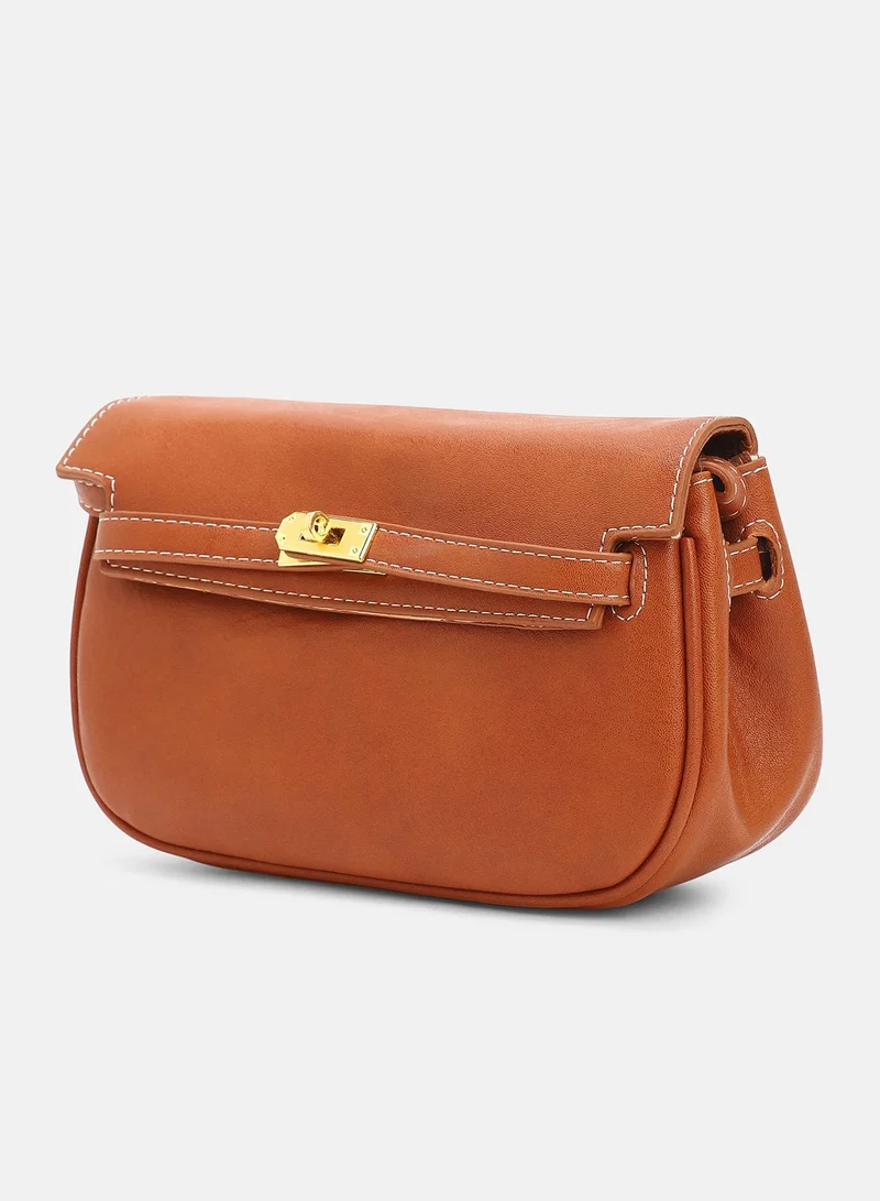 Haute Sauce Solid Interlock Regular Vegan Leather Sling Bag with Detachable Strap For Women