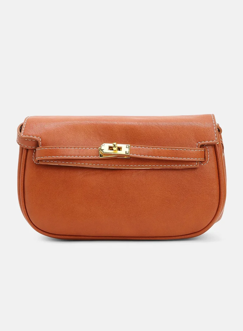 Haute Sauce Solid Interlock Regular Vegan Leather Sling Bag with Detachable Strap For Women
