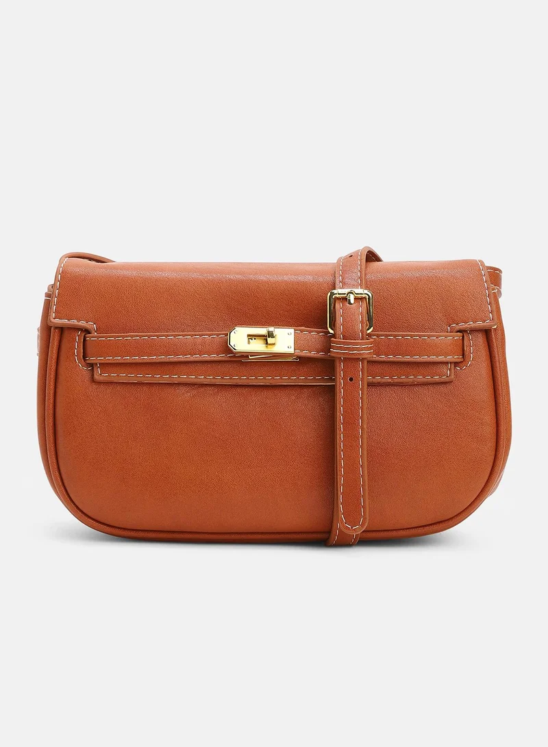 Haute Sauce Solid Interlock Regular Vegan Leather Sling Bag with Detachable Strap For Women