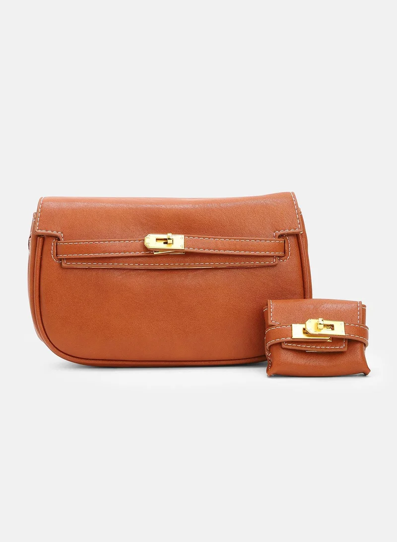 Haute Sauce Solid Interlock Regular Vegan Leather Sling Bag with Detachable Strap For Women