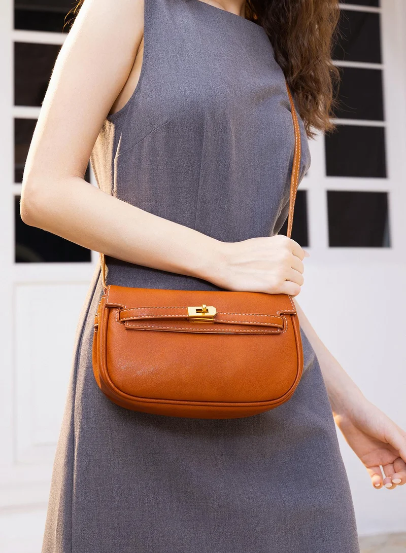 Haute Sauce Solid Interlock Regular Vegan Leather Sling Bag with Detachable Strap For Women