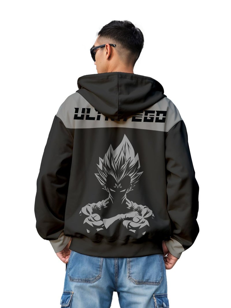crazymonk Men's Cotton Printed Full Sleeve Oversized Ultra Ego Hoodie - Steel Grey - S Size - Image 1