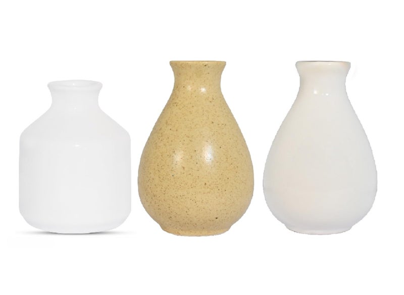 Mkd2 Rise Ceramic Reed Diffuser Pot I Empty Aroma Pot, Set of 3 (White, Brown & White) for Home Décor, Decoration, Fragrance, Gifts - Image 1