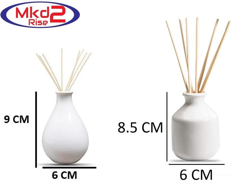 Mkd2 Rise Ceramic Reed Diffuser Pot I Empty Aroma Pot, Set of 3 (White, Brown & White) for Home Décor, Decoration, Fragrance, Gifts - Image 3