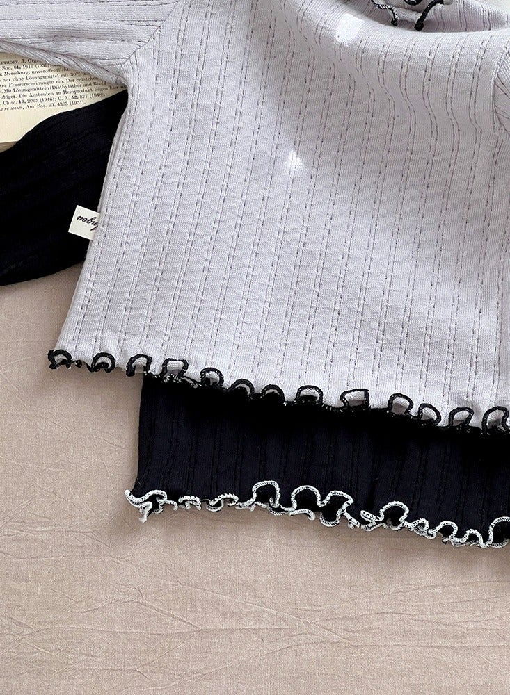Baby Home Clothing Set, Female Baby Striped Cute Lace Long Sleeve Baby Two Piece Set - Image 4