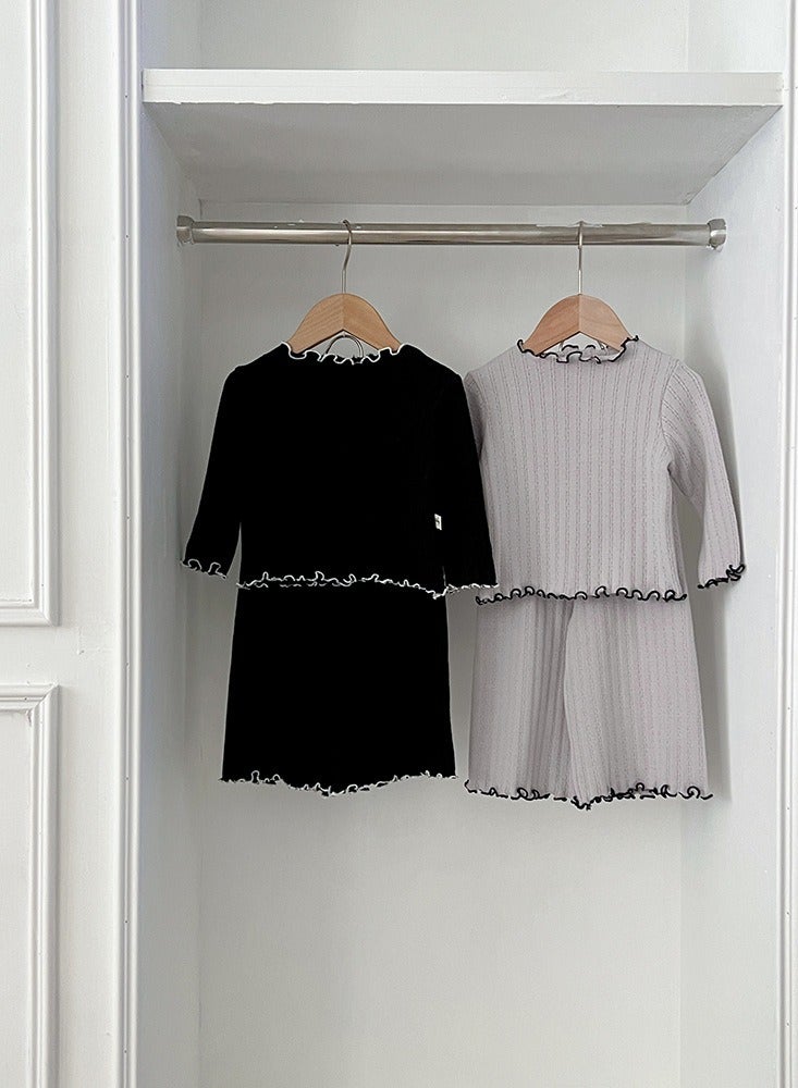Baby Home Clothing Set, Female Baby Striped Cute Lace Long Sleeve Baby Two Piece Set - Image 3