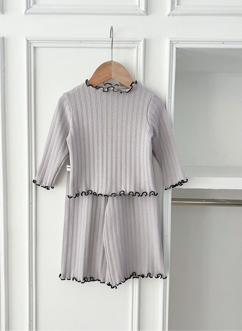 Baby Home Clothing Set, Female Baby Striped Cute Lace Long Sleeve Baby Two Piece Set - Image 1