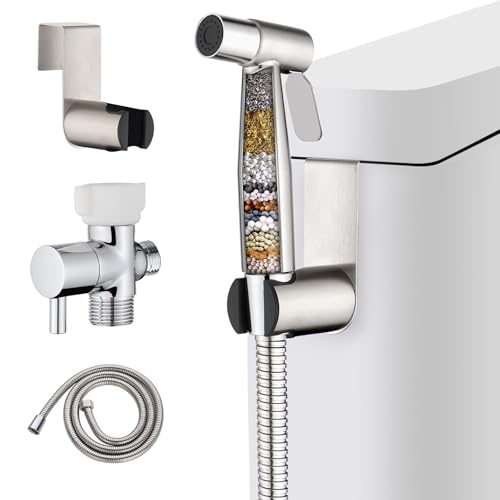 Mougcet Handheld Bidet Sprayer with 2 Replacement Filters for Toilet Muslim Shower for Feminine Wash Cloth Diaper Washer Stainless Steel Adjustable Water Pressure with Bidet 4ft Hose Set Brushed Nickel - Image 1