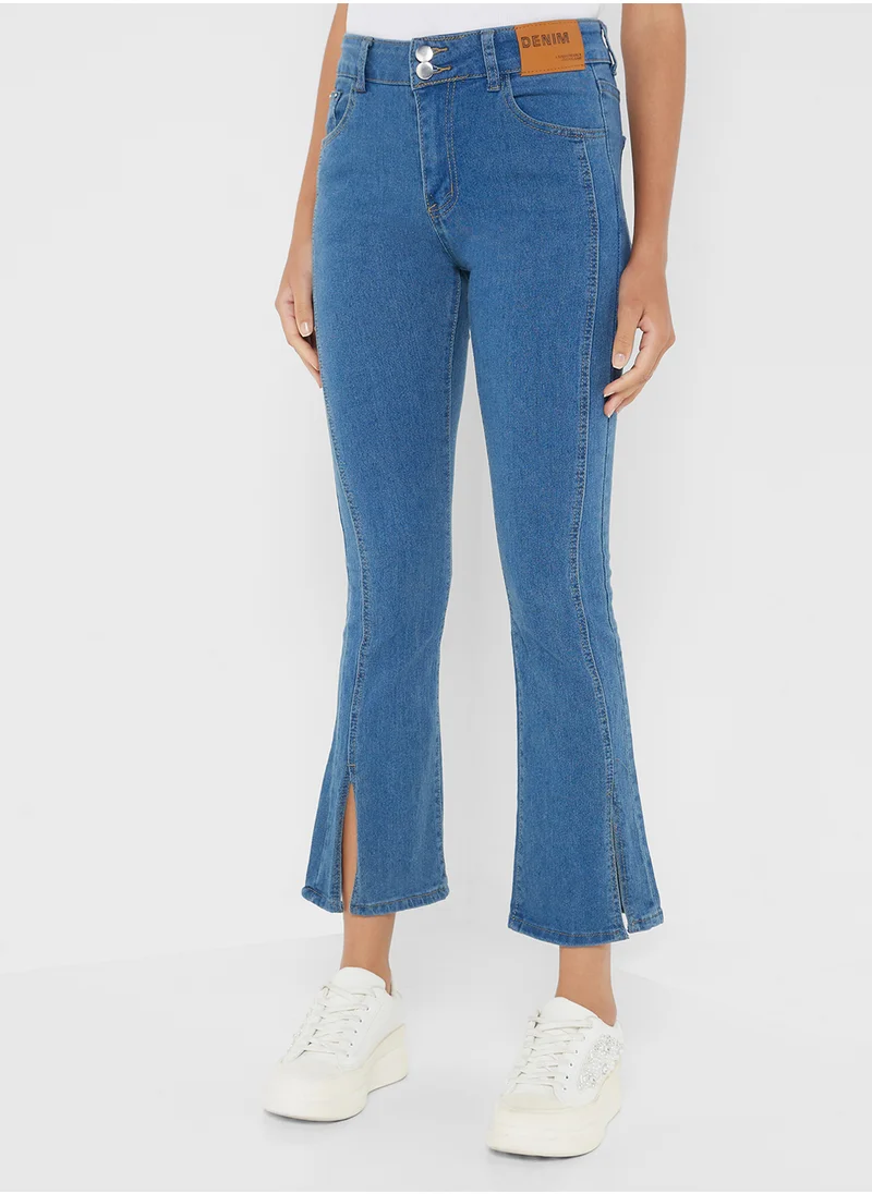 جينجر High Waisted Jeans With Split Hem