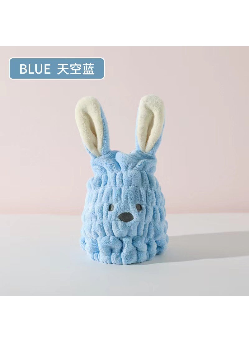 Generic Thickened Coral Fleece Children Dry Hair Cap Girls Cute Rabbit Head Wrap Absorbent Quick Dry Hair Towel Comfortable Soft Fabric Sky Blue 