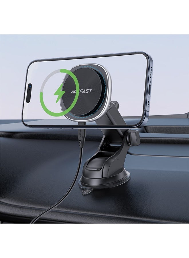 ACEFAST Magnetic Car Holder Fast Wireless Charger D42, For Dashboard or Windshield, Multi-angle Adjustment, Powerful Magnets, Colorful Indicator Light - Black - Image 4