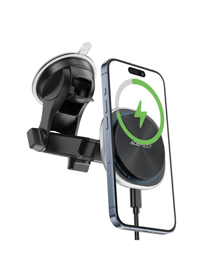 ACEFAST Magnetic Car Holder Fast Wireless Charger D42, For Dashboard or Windshield, Multi-angle Adjustment, Powerful Magnets, Colorful Indicator Light - Black - Image 2