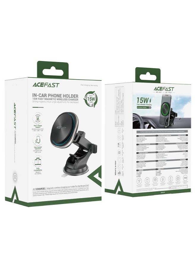 ACEFAST Magnetic Car Holder Fast Wireless Charger D42, For Dashboard or Windshield, Multi-angle Adjustment, Powerful Magnets, Colorful Indicator Light - Black - Image 5