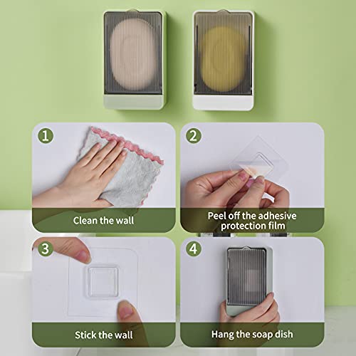 GREATIN Soap Holder Dish Shower, 2 Pack Bar Soap Holder with Drainage, Self Draining Soap Holder, Wall Mounted Soap Box Tray Container for Bathroom, Bathtub Kitchen Sink, No Drilling, 4 Adhesive Include - Image 2