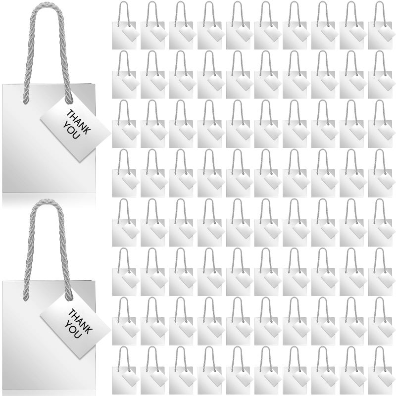 Sherr 100 Pcs Mini Gift Bags Bulk, 4 x 2.75 x 4.5 in Paper Bag with Tag, Extra Small Paper Gift Boxes with Handles for Birthday, Valentines Party Favor, Wedding, Small Business, Spring(Silver) - Image 1