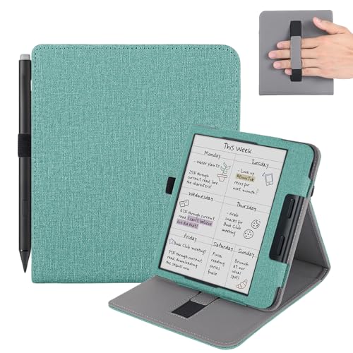 Vakarey for Kobo Libra Colour Case with Pen Holder,Sleep Cover for Kobo Libra 2 Case with Hand Strap,Green - Image 1