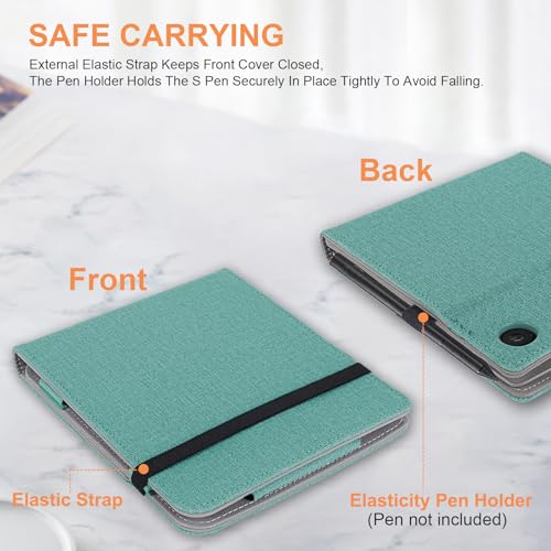 Vakarey for Kobo Libra Colour Case with Pen Holder,Sleep Cover for Kobo Libra 2 Case with Hand Strap,Green - Image 3