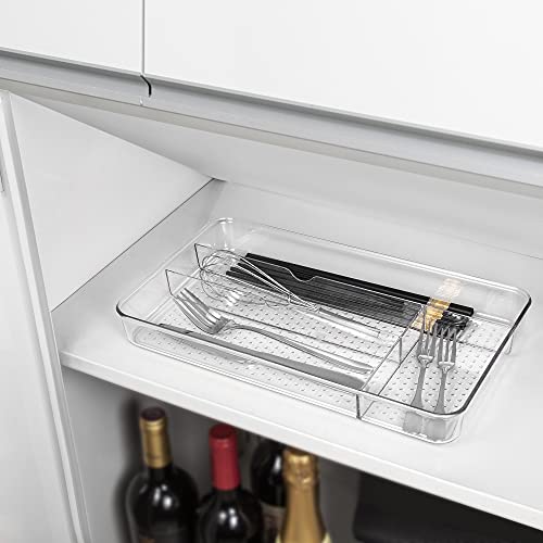 Lonian Multi-Purpose Drawer Organizer Tray, Clear PET Plastic Cutlery Utensil Divider, No-Slip Storage Box for Kitchen Drawer, Makeup, Bathroom, and Office Supplies - Image 2