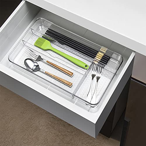 Lonian Multi-Purpose Drawer Organizer Tray, Clear PET Plastic Cutlery Utensil Divider, No-Slip Storage Box for Kitchen Drawer, Makeup, Bathroom, and Office Supplies - Image 1