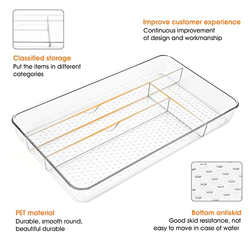 Lonian Multi-Purpose Drawer Organizer Tray, Clear PET Plastic Cutlery Utensil Divider, No-Slip Storage Box for Kitchen Drawer, Makeup, Bathroom, and Office Supplies - Image 4