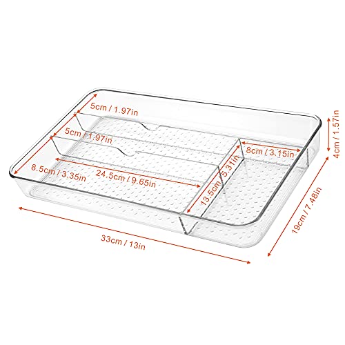 Lonian Multi-Purpose Drawer Organizer Tray, Clear PET Plastic Cutlery Utensil Divider, No-Slip Storage Box for Kitchen Drawer, Makeup, Bathroom, and Office Supplies - Image 3
