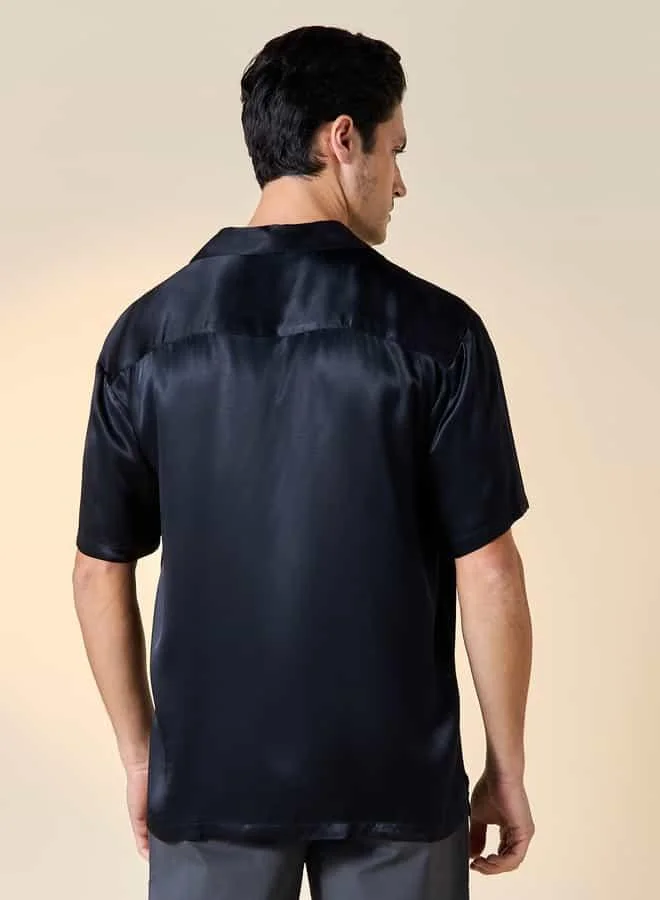 Iconic Iconic Regular Fit Shirt with Camp Collar and Short Sleeves