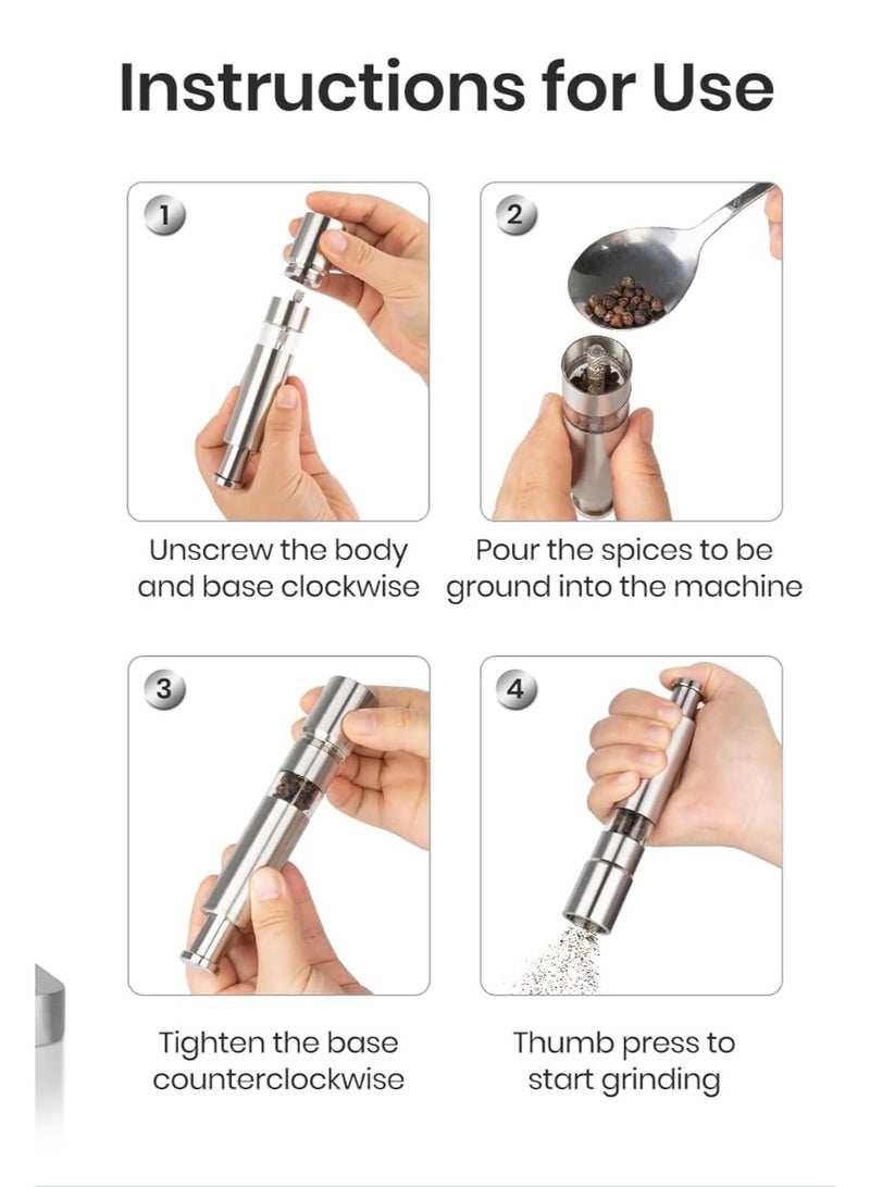 Salt and Pepper Grinder Set For Spice, Small Stainless Steel Manual Salt Grinder, Thumb Refillable Mini Salt Grinders Shakers With Base For Kitchen, Home,  Camping, Cooking. - Image 4