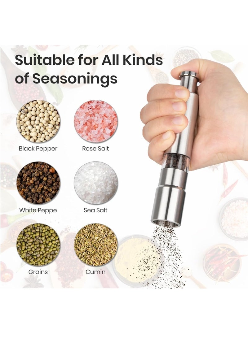 Salt and Pepper Grinder Set For Spice, Small Stainless Steel Manual Salt Grinder, Thumb Refillable Mini Salt Grinders Shakers With Base For Kitchen, Home,  Camping, Cooking. - Image 2