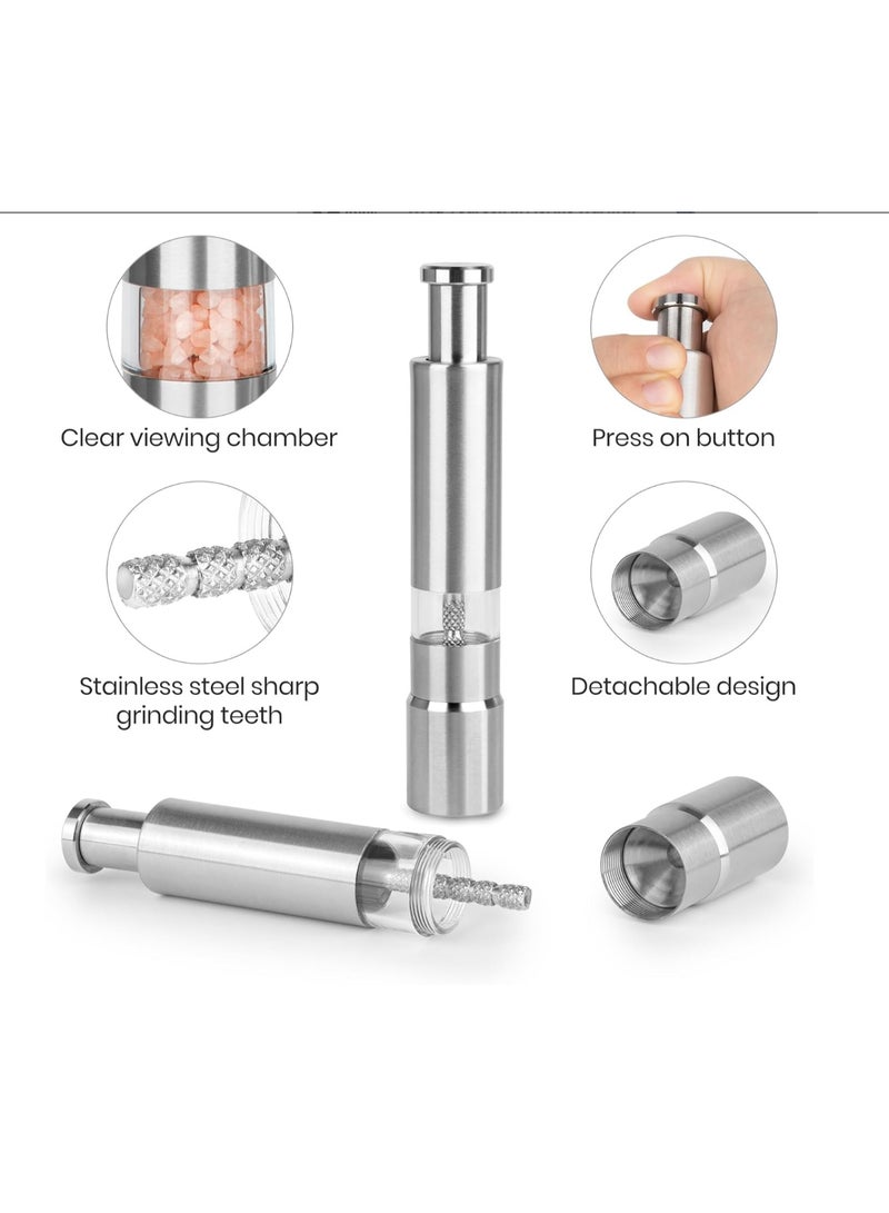 Salt and Pepper Grinder Set For Spice, Small Stainless Steel Manual Salt Grinder, Thumb Refillable Mini Salt Grinders Shakers With Base For Kitchen, Home,  Camping, Cooking. - Image 5