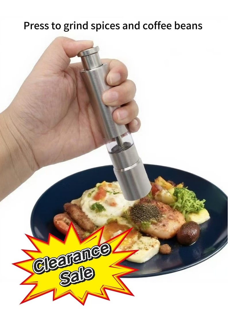 Salt and Pepper Grinder Set For Spice, Small Stainless Steel Manual Salt Grinder, Thumb Refillable Mini Salt Grinders Shakers With Base For Kitchen, Home,  Camping, Cooking. - Image 1