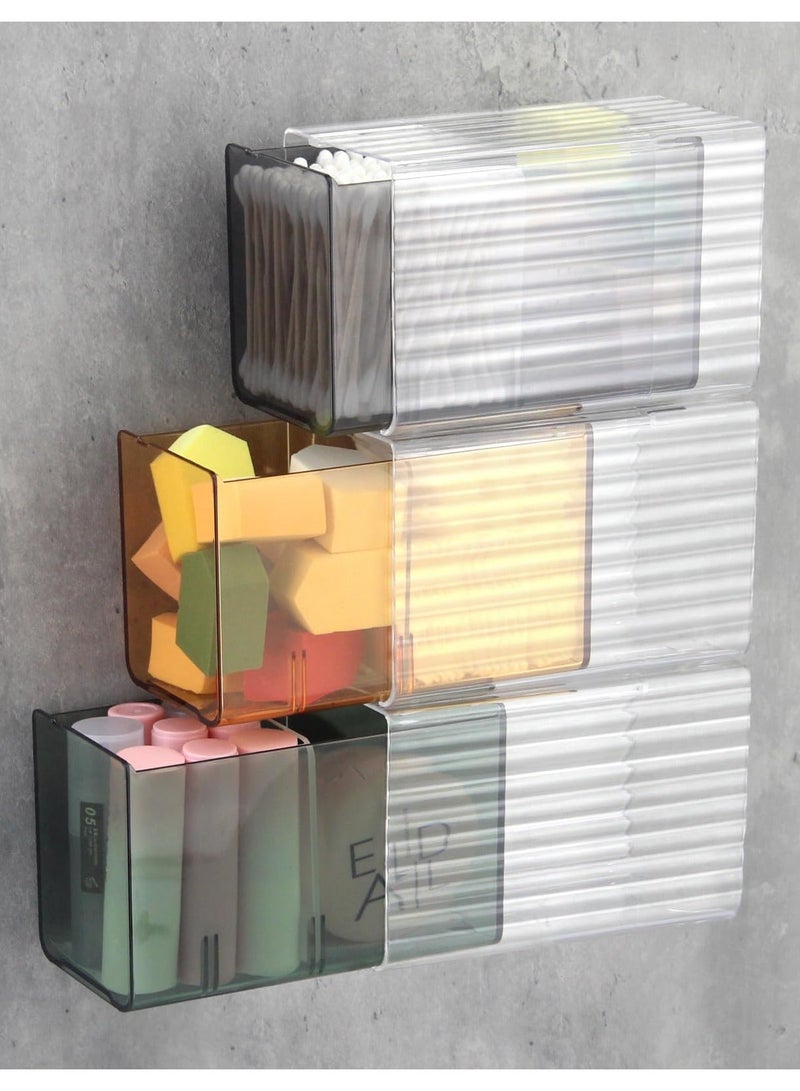 XiuWoo Wall Mounted Storage Box, Cotton Swab Container with Divider, Bathroom Small Item Organizer for Swabs, Balls, Hairpin, Floss, Rubber Band Set of 3 - Image 1