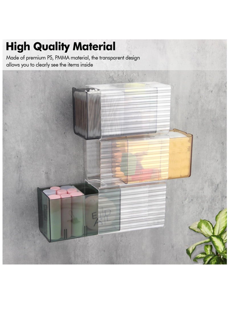 XiuWoo Wall Mounted Storage Box, Cotton Swab Container with Divider, Bathroom Small Item Organizer for Swabs, Balls, Hairpin, Floss, Rubber Band Set of 3 - Image 4