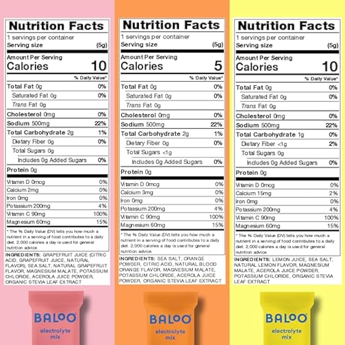 Baloo Clean Electrolytes Powder Packets - No Added Sugar - Hydration Packets with Real Fruit & Unrefined Sea Salt - Magnesium, Potassium & VIT C for Daily Clean Hydration - Variety Pack - 15ct - Image 2