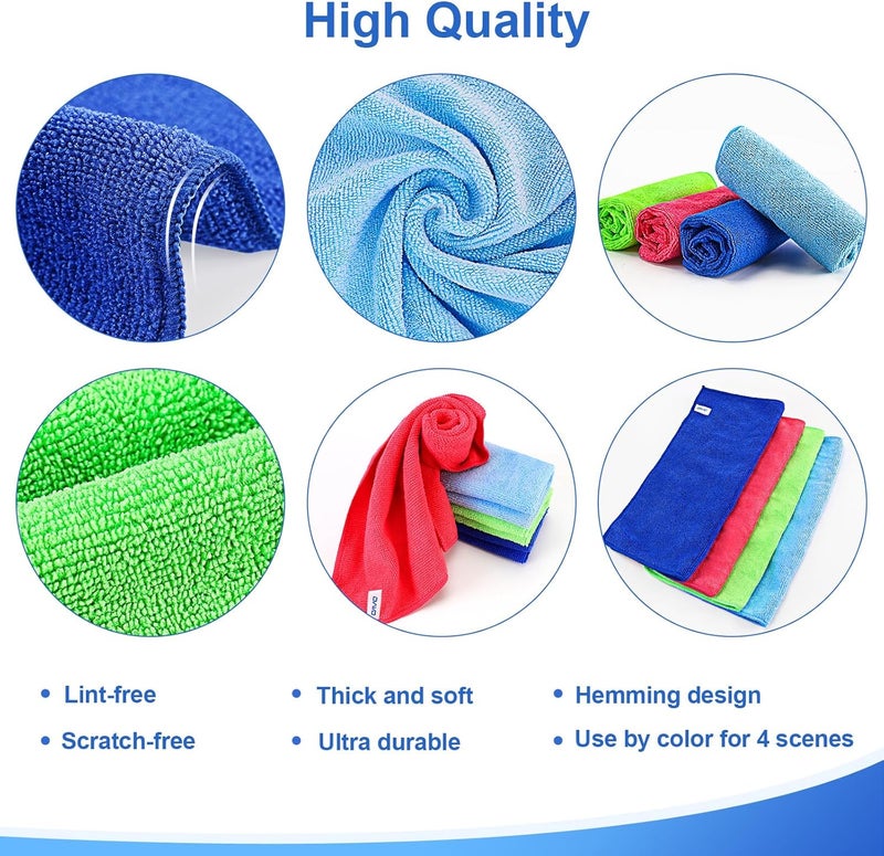 ovwo 12Pcs Premium Microfibre Cleaning Cloth Set - Highly Absorbent and Reusable - Image 3