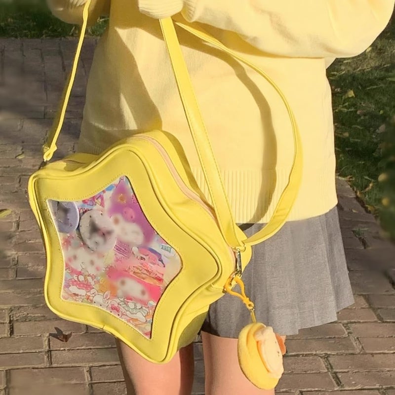 Vobomo Star Shape Ita Bag Pins Display Crossbody Bag PU Leather Backpack Y2k Aesthetic Cute Handbag (Yellow) - Image 2