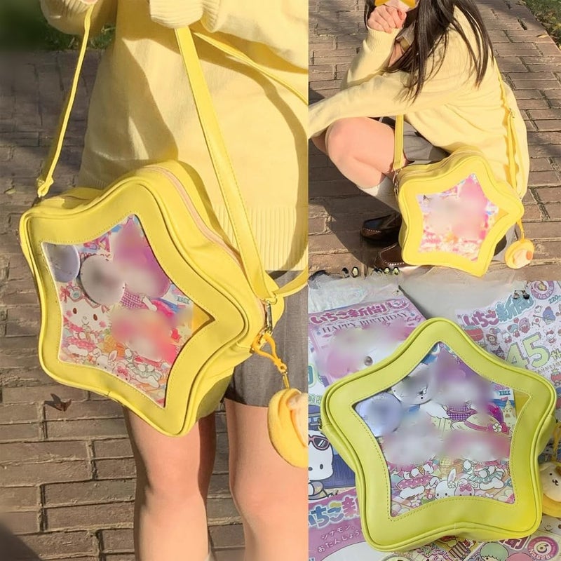 Vobomo Star Shape Ita Bag Pins Display Crossbody Bag PU Leather Backpack Y2k Aesthetic Cute Handbag (Yellow) - Image 5