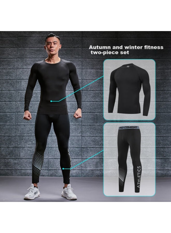 Buruite Fitness Clothing, Men's Sports Set, Running Tight-fitting Shirt, Training Compression High-elasticity Quick-dry Top, Warm Underwear, Base Layer For Autum - Image 3