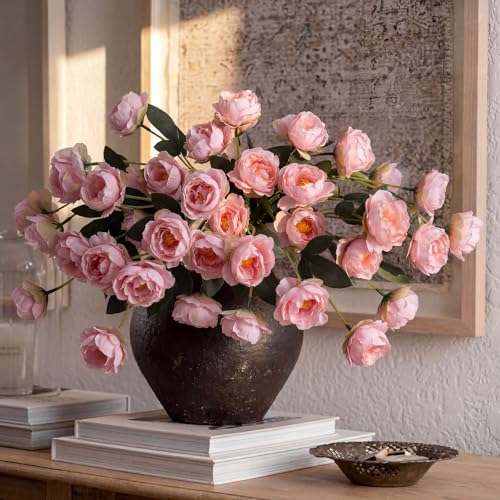 Craftsatin 6 Pcs 32" Large Light Pink Artificial Peonies Stems Flowers, Real Look Faux Silk Peony Bouquet 42 Heads Total for Vase Filler, Farmhouse Rustic Neutral Home Decor, Wedding Centerpieces - Image 5