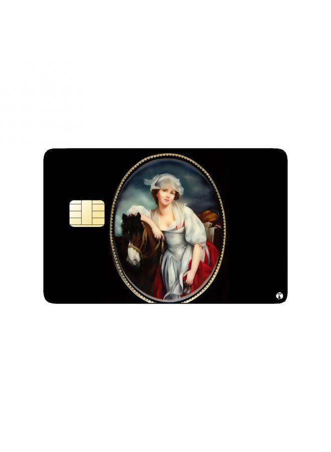 RKN ملصق بطاقة بنكية مطبوعة، رسم امرأة جميلة مع حصان في صورة قديمة - Image 1