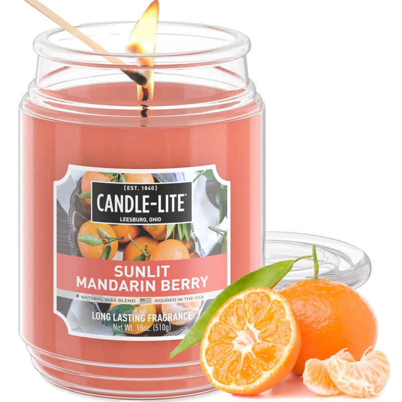 Candlelite Scented Candles Sunlit Mandarin Berry 18 oz Jar Proudly Poured in The USA Aromatherapy Candle SingleWick with 110 Hours of Burn Time Perfect for Creating a Refreshing Ambiance