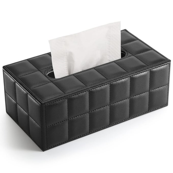RECTANGULAR TISSUE BOX HOLDER TISSUE BOX COVER PU LEATHER FACIAL TISSUE DISPENSER FOR HOME BATHROOM LIVING ROOM BEDROOM DINNING ROOM OFFICE CAR AUTOMOTIVE DECORATIONBLACK